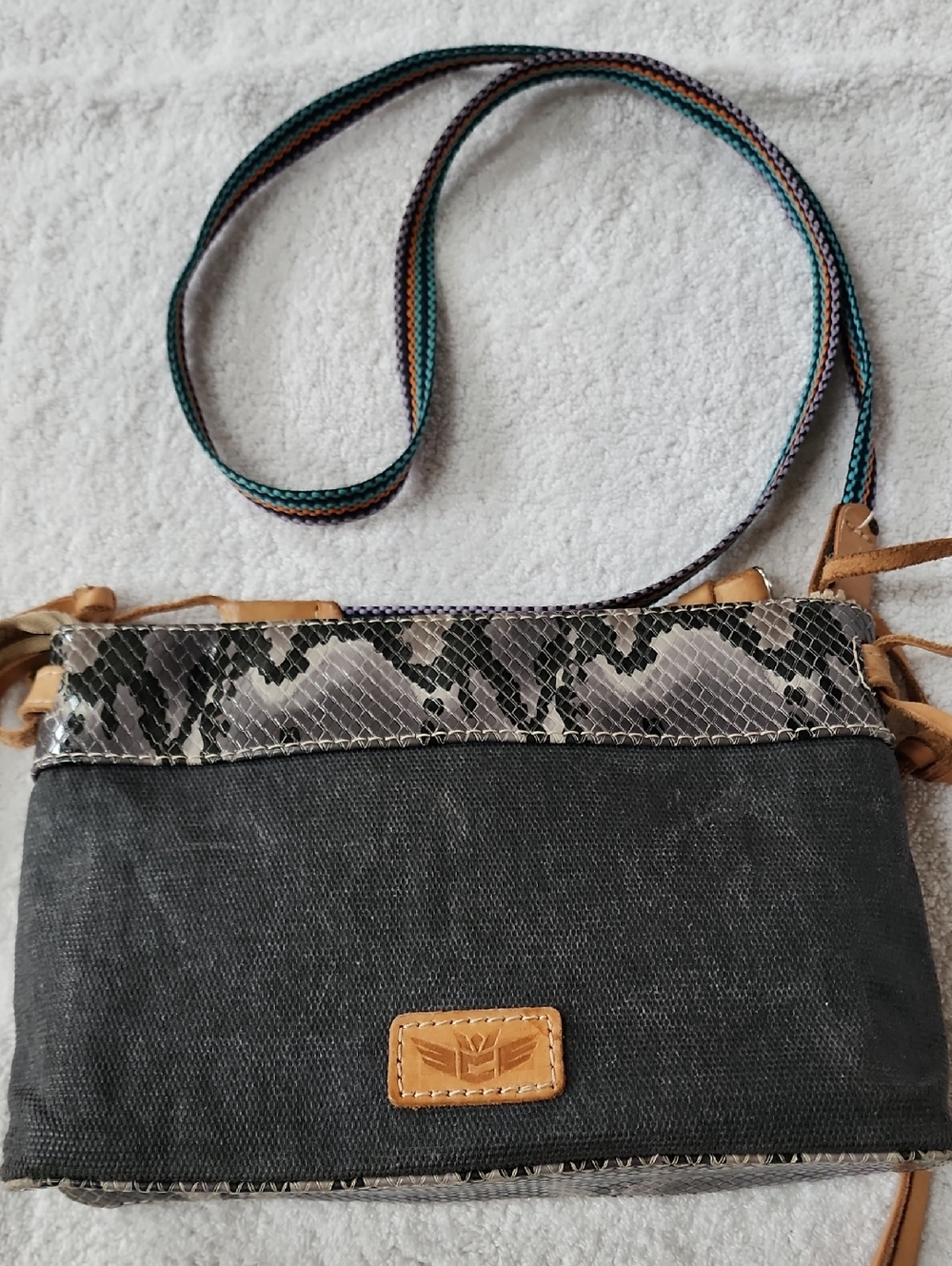 Consuela Women’s Black Canvas Snake Trim Crossbody Bag Preowned